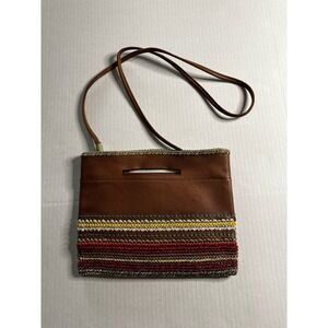 THE SAK  Brown Leather & Crochet Made In Bali  Crossbody Handbag 11"X 9" EUC